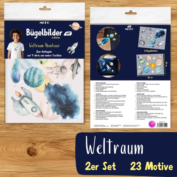 Bügelbilder Set Weltraum Abenteuer – 23 galaktische Motive (2 Bögen)