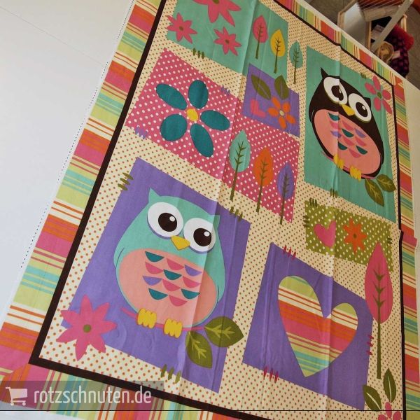 90cm Baumwolle Panel große Eulen – für Krabbeldecken & Co
