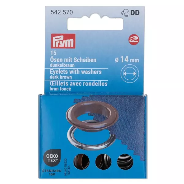 15 Ösen mit Scheiben 14mm dunkelbraun - für das Prym Vario Creative Tool