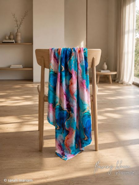 Swafing French Terry Flowing Bloom – Türkis Blau Pink | Sarah Mariam