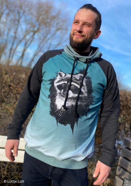 Sweat Waschbär türkis - Wyld Forest von Thorsten Berger – 85cm Panel French Terry