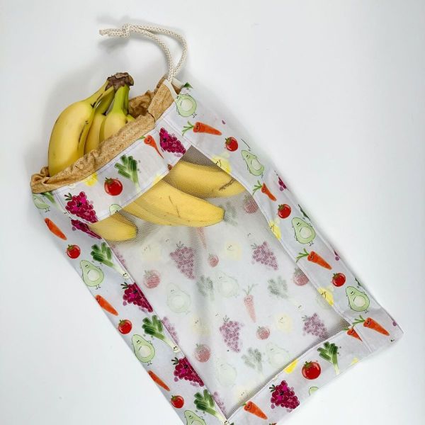 Baumwollstoff Carry Bags von Cherry Picking Brot und Obstbeutel - Panel 95x145cm