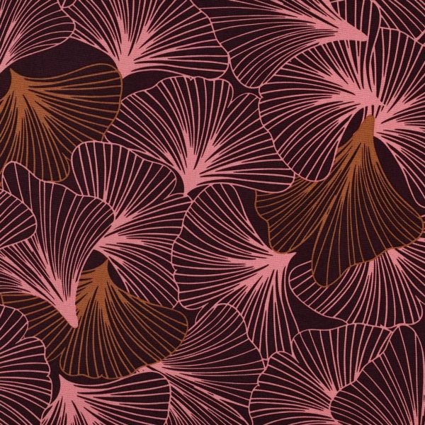 Canvas Webware mit Ginkgo-Blättern - Dekostoff Baumwollcanvas Leaves bordeaux