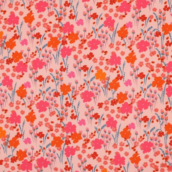 Viskose Webware LENZING™ ECOVERO™ Blumen rosa orange • weich fallender Blusenstoff
