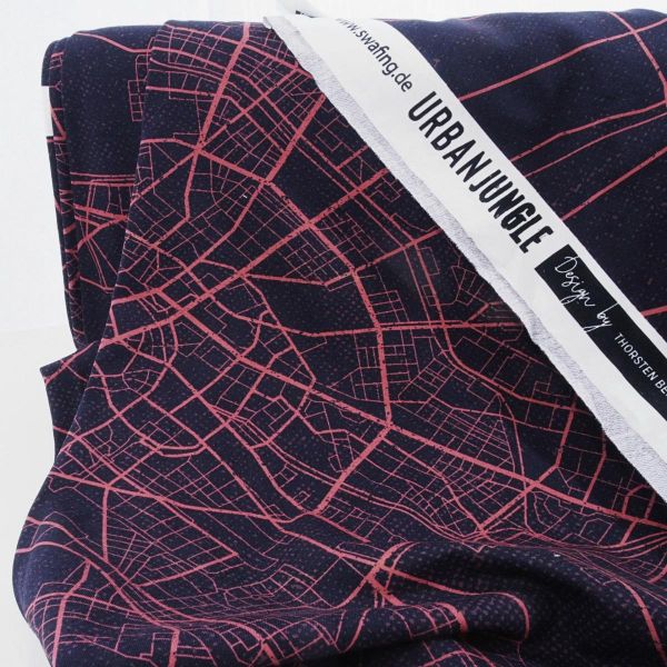 Sweat Urban Network Stadtplan violett beere von Thorsten Berger – 70cm Panel French Terry