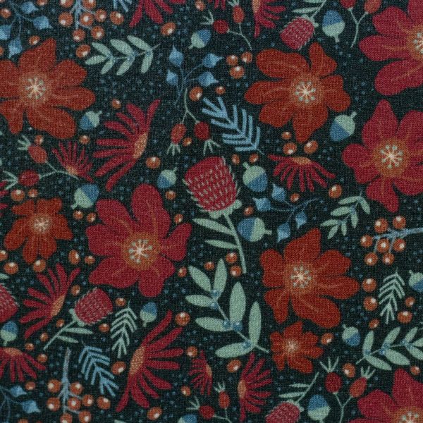 Modal Jersey Just Flowers dunkelgrau rot terracotta – Swafing Bienvenido Colorido