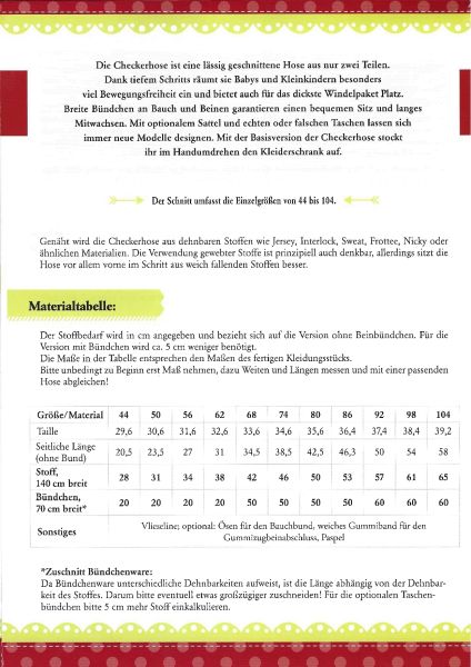 Schnittmuster Checkerhose von Klimperklein / Farbenmix – Gr. 44-104