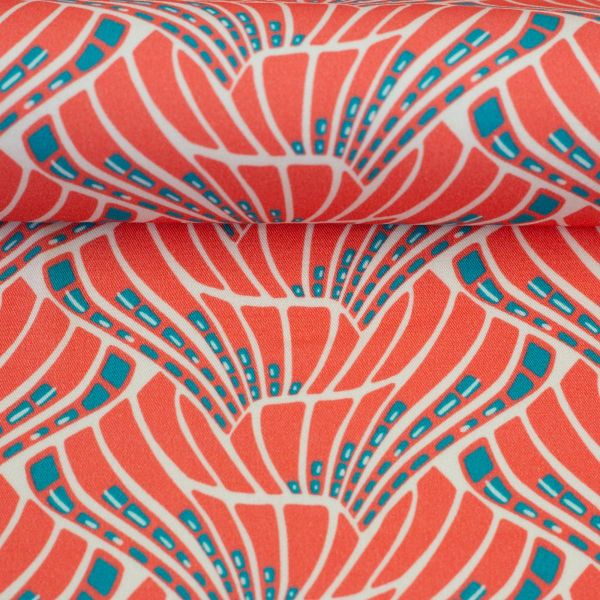 Viskose Webware Retro Blüten koralle - Art-Déco Serie Vienna Coral von Swafing