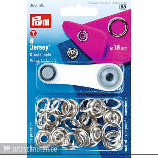 6 Jersey Druckknöpfe PRYM – 18mm silber mit Werkzeug - Metall Druckknopf