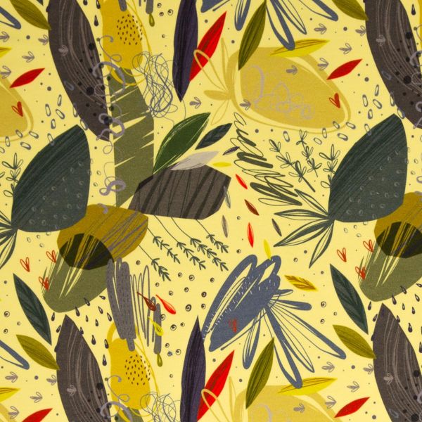 Sweat mit großem Blütenmuster abstrakt gelb bunt - French Terry Femke von Swafing