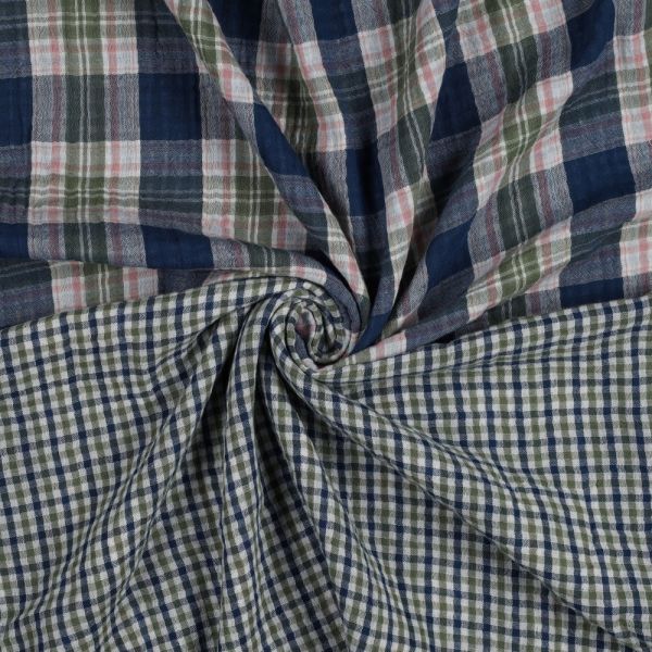 Baumwolle Musselin doubleface Karo blau grün – Double Gauze Vichy Check blue