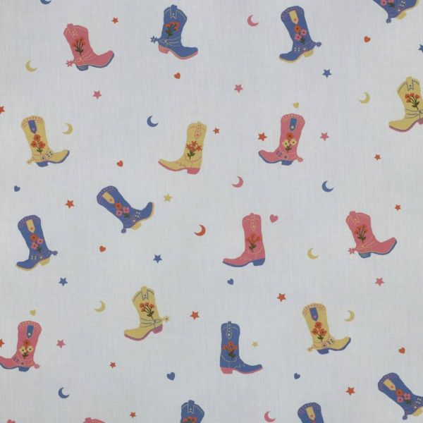 Baumwolle Popeline Cowboy Boots weiß – Poppy Fabrics