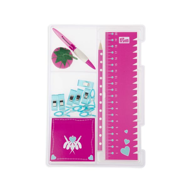 Nähen Starter Set von PRYM pink – Schere Handmaß, Clips, Nahttrenner, Nadeln, Kreide 8tlg.
