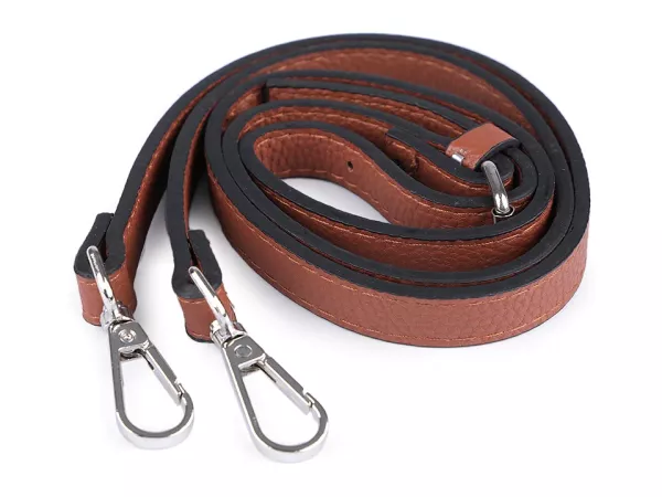 Kunstleder Taschenhenkel braun mit Karabinern silber 1,5cm breit