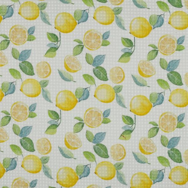 Waffelpiqué weiß Fresh Lemon – Baumwollstoff mit Aquarell Zitronen