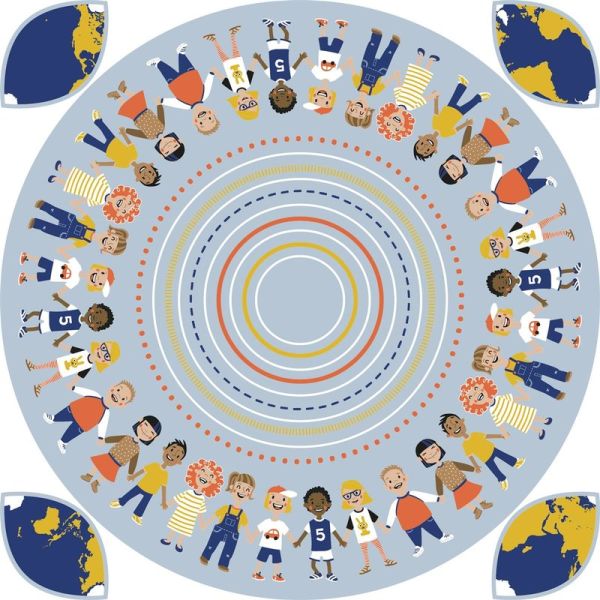 Baumwollstoff Roundabout von Käselotti Kinder der Welt hellblau - Panel 140x140cm