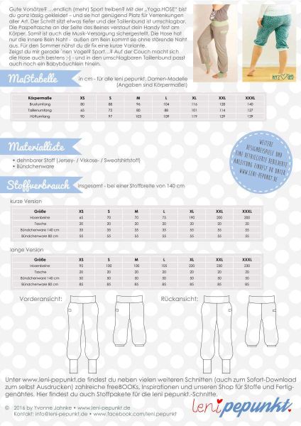 Schnittmuster YOGA.hose - bequeme Jogginghose mit Fußbündchen Gr. XS-XXXL
