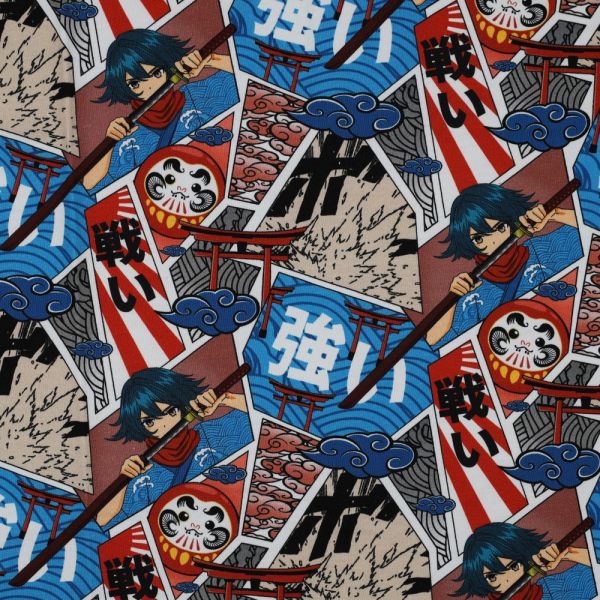 Jersey Manga Japan Katana Schwert Asia Anime rot blau beige