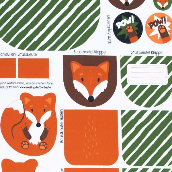 DIY Nähset Turnbeutel Fuchs von Käselotti - Tierbeutel Panel 75x150cm