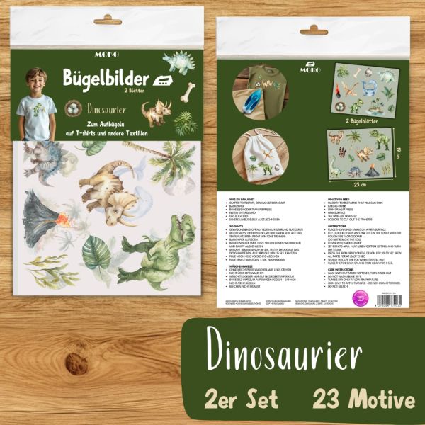 Bügelbilder Set Dinosaurier – 23 Motive für kleine Urzeit-Fans (2 Bögen)