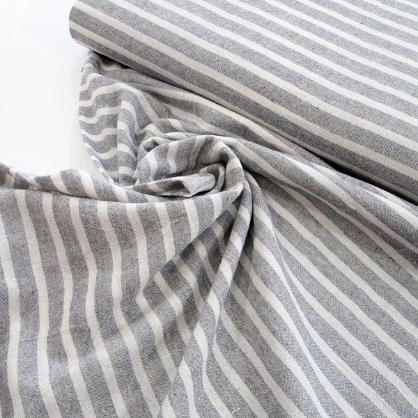 Baumwolle Crinkle - breite Streifen hellgrau creme gestreifter Sommerstoff