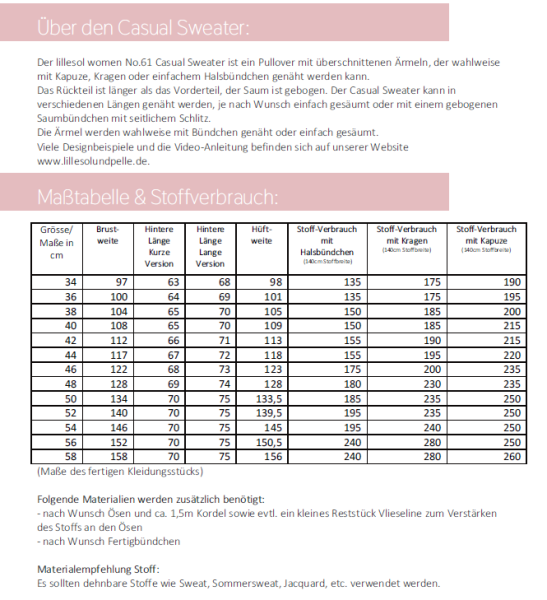 Schnittmuster Casual Sweater Damen Lillesol woman No.61 - Gr. 34-58