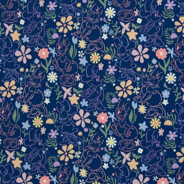 Jersey Daisy Duck & Minnie Maus Blumen Marineblau – Disney Stoffe von Swafing