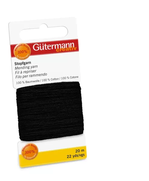 20m Gütermann Stopfgarn schwarz – 100% Baumwolle für Reparaturen & Handarbeiten