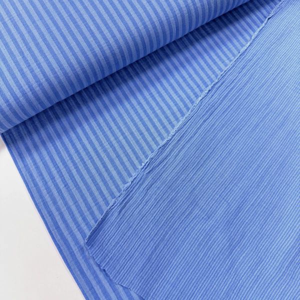 Doubleface Musselin Kornblumen Blau gestreift