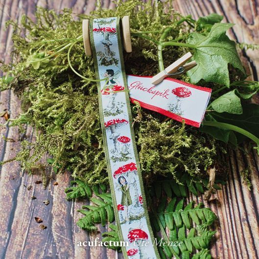 Webband Fliegenpilz und Elfen - von Acufactum grün rot