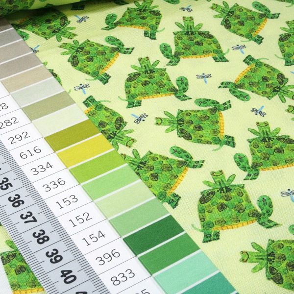 Baumwolle Schildkröte Frosch Libelle grün - Frogtastic Turtles and frogs lime