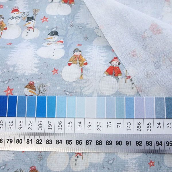 acufactum Schneemänner - Baumwolle mit Winter Schnee Landschaft grau rot