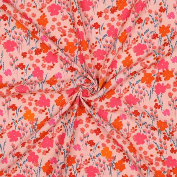 Viskose Webware LENZING™ ECOVERO™ Blumen rosa orange • weich fallender Blusenstoff