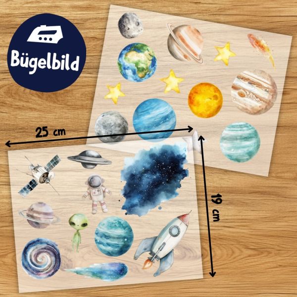 Bügelbilder Set Weltraum Abenteuer – 23 galaktische Motive (2 Bögen)
