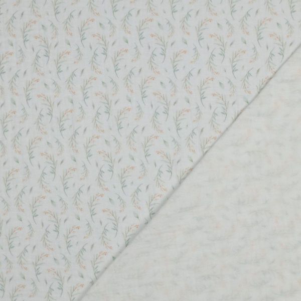 Musselin weiß mit filigran zarten Zweigen in weiß natur - Double Gauze Leaves