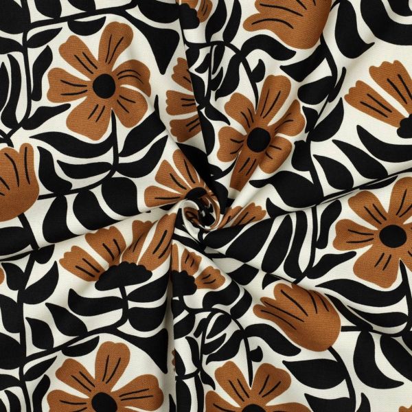 Baumwolle Canvas Blumen natur schwarz braun – robuster Dekostoff