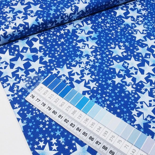 Baumwolle Sterne blau silber glitzer - Snowflake Pearl Frost