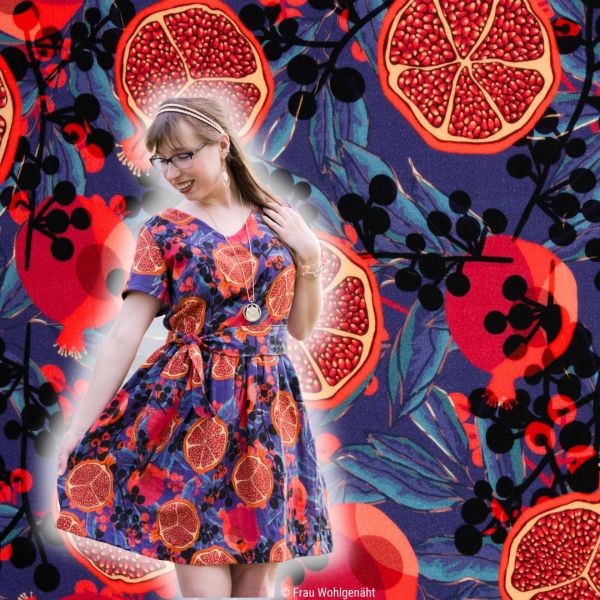 Double Slub Musselin Granatapfel blau orange – Double Gauze Pomegranate by Swafing