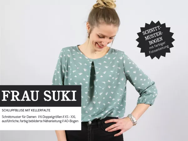 Schnittmuster FRAU SUKI • Bluse mit Kellerfalte für Damen • Gr. XS-XXL