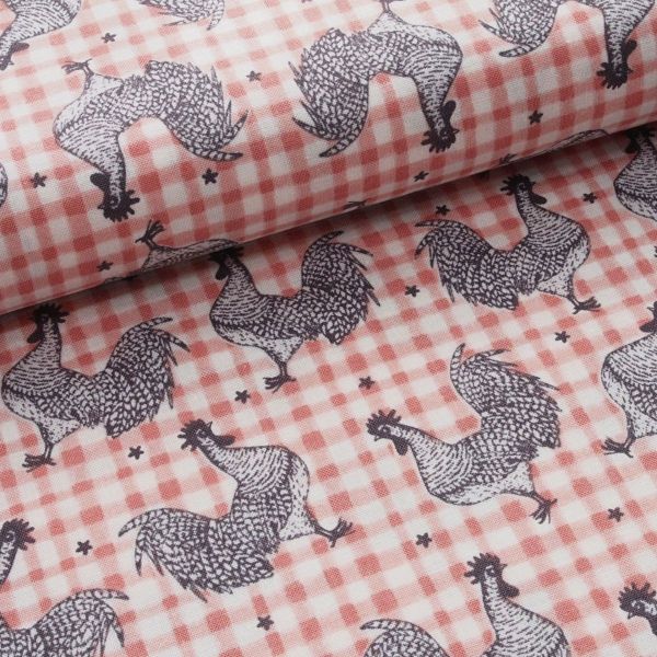 Baumwolle Huhn Hahn Bauernhof Vichy Karo altrosa – Farm Fresh by Jessica Flick