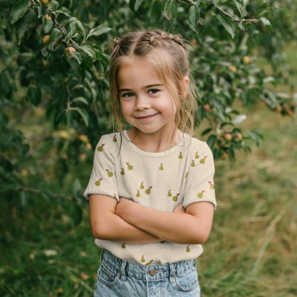 Waffel Jersey mit Birnen natural – Baumwolljersey Pears mit schöner Struktur