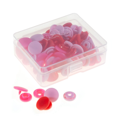 30 Kam Snaps im Farbmix rot rosa pink – bunte Plastik Druckknöpfe Ø 12,4 mm mit Box