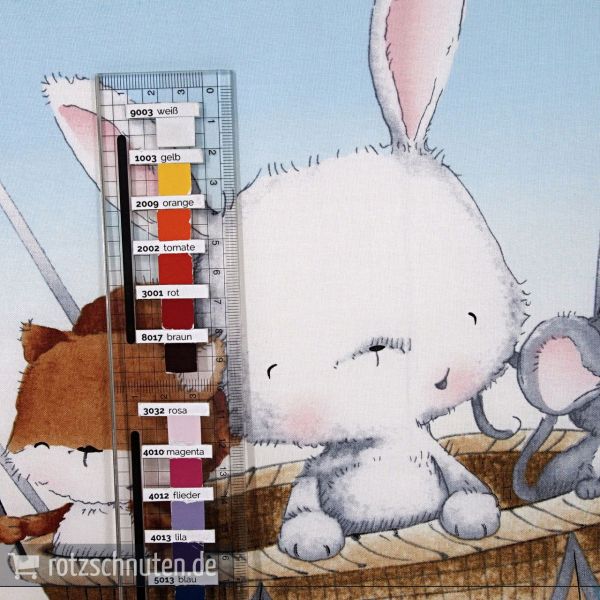 Hase Maus & Fuchs im Luftballon - Up Up & Away 90cm Panel rosa