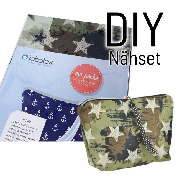 Näh dir eine WashBag • Camouflage Sterne oliv grün • Kulturtasche DIY Nähset Waschtasche