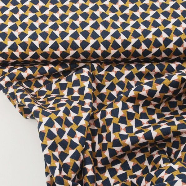 Bio Jersey Rauten Muster dunkelblau senf – Lillestoff Midnight Flower Kombi by enemenemeins