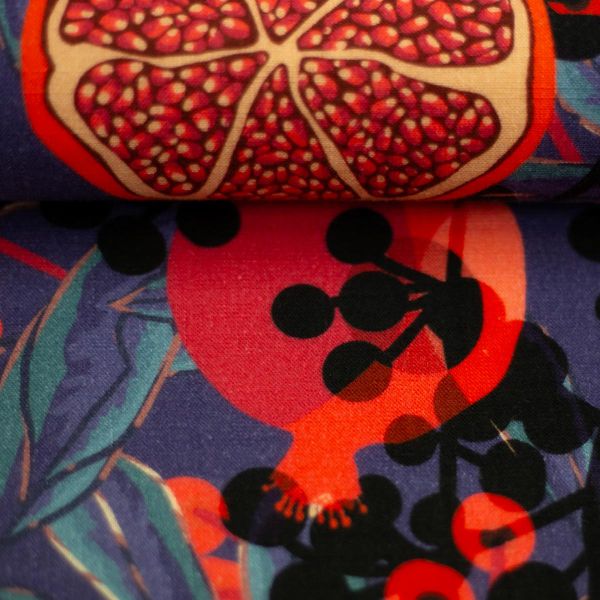 Double Slub Musselin Granatapfel blau orange – Double Gauze Pomegranate by Swafing