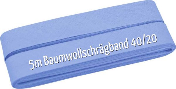 5m Schrägband aus Baumwolle hellblau - Baumwollschrägband 40/20/10