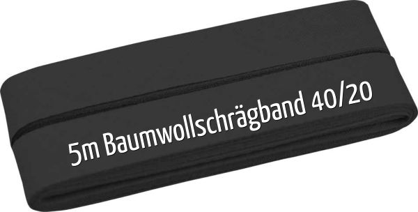 5m Schrägband aus Baumwolle schwarz - Baumwollschrägband 40/20/10