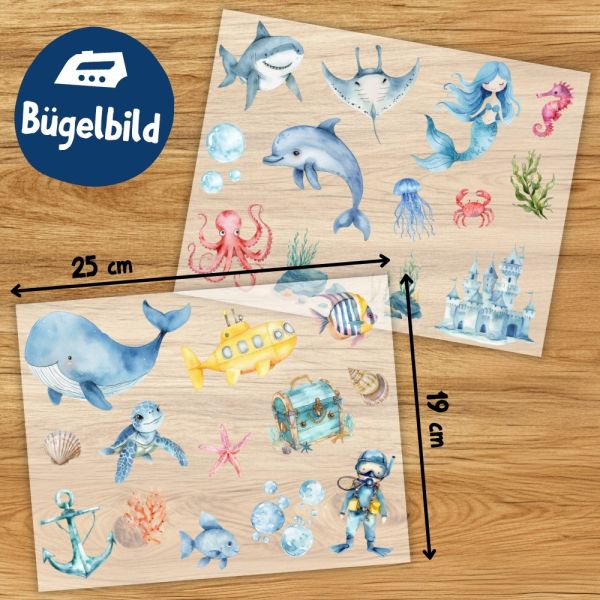 Bügelbilder Set Meeresfreunde – 25 Motive für Unterwasser-Fans (2 Bögen)