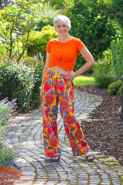 Double Slub Musselin Granatapfel gelb orange – Double Gauze Pomegranate by Swafing